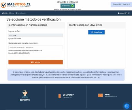 Plataforma MASVOTOS.CL Identificación del votante con el Registro Civil