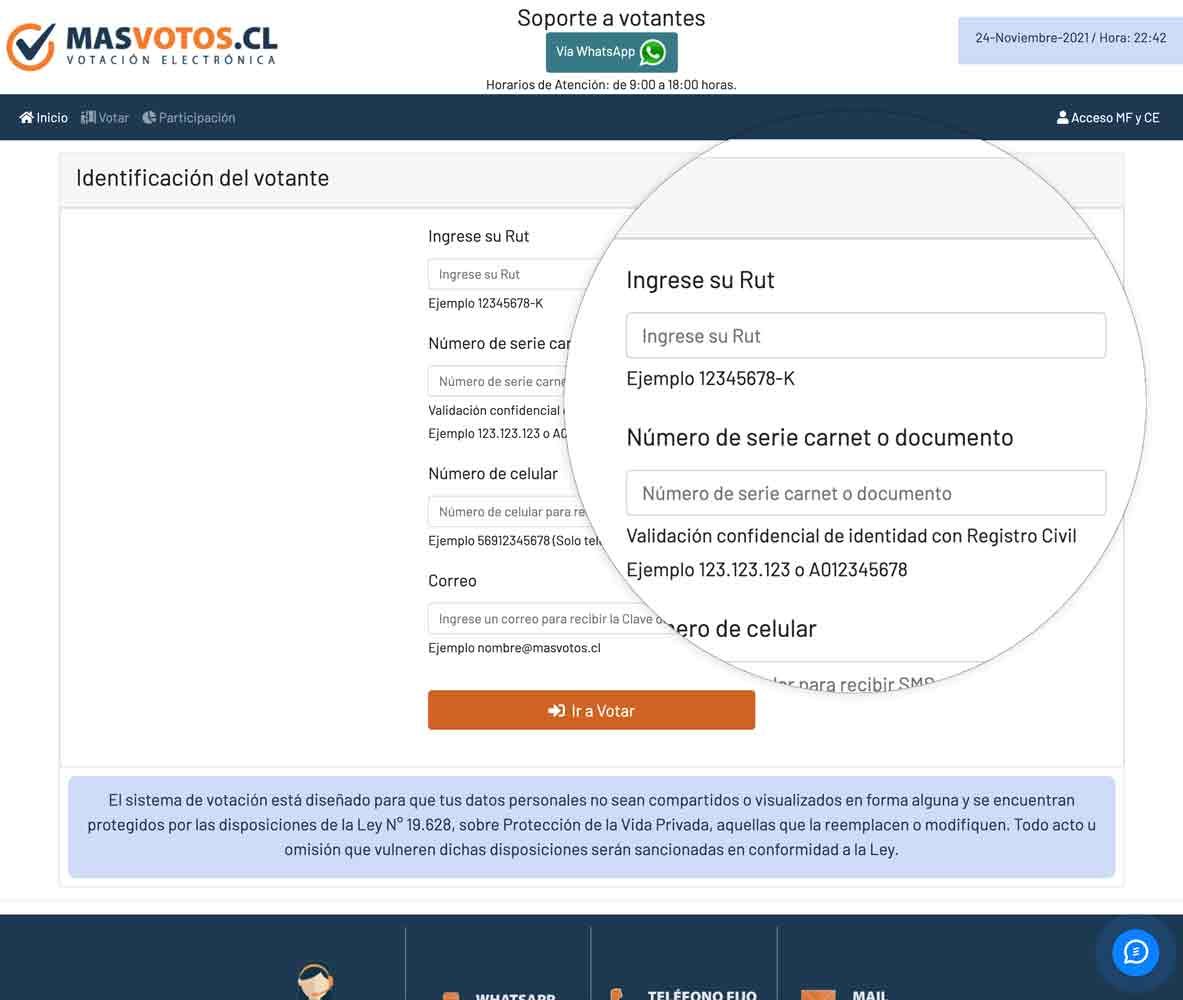 Plataforma MASVOTOS.CL Identificación del votante con el Registro Civil